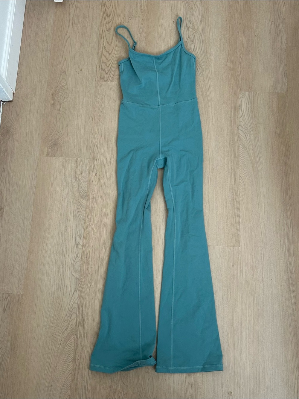 Aritiza Wilfred Teal Spaghetti-Strap Flared Jumpsuit